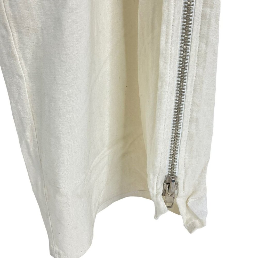 Aziz Pants Women's 33" Ivory Drawstring Front Side Zipper Heavy Linen Blend Nwot - Picture 5 of 13